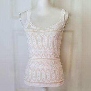 White House Black Market Sleeveless White Cream Geometric Sweater TankTop Size S